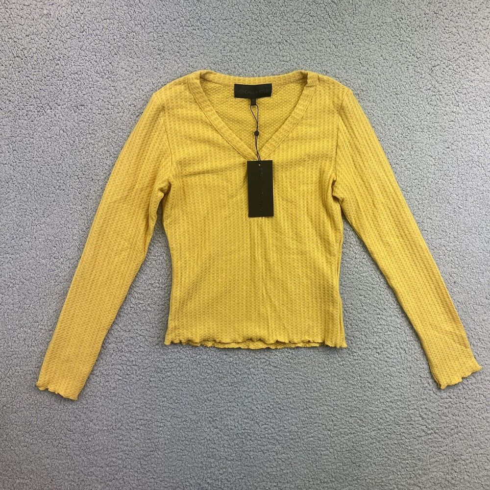 Kendall Kylie Womens Sz Med Button Front Long Sleeve Top Marigold NWT